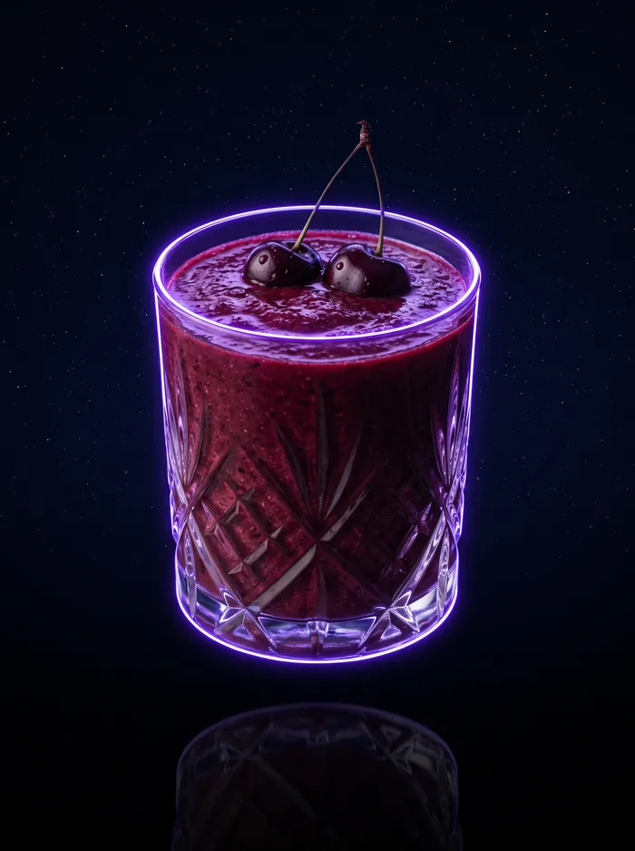 Cherry Quark in einem geschliffenen Glas.