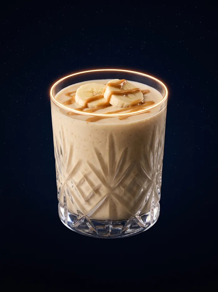 Erdnuss-Bananen-Smoothie in Beige.