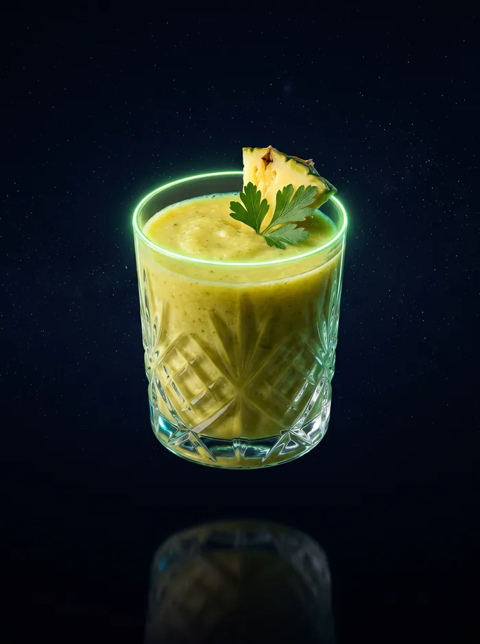 Pineapple Greens in a cut glass.
